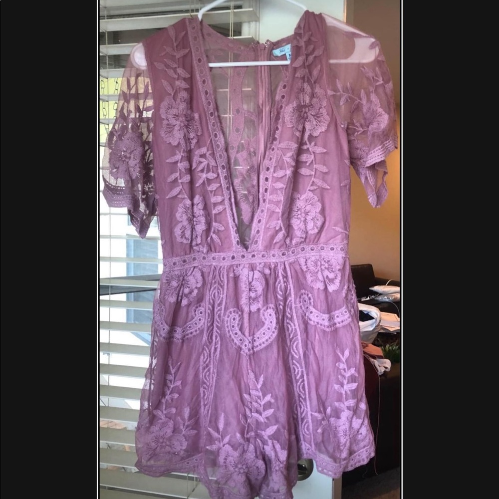 Pink lace vintage  floral romper size medium